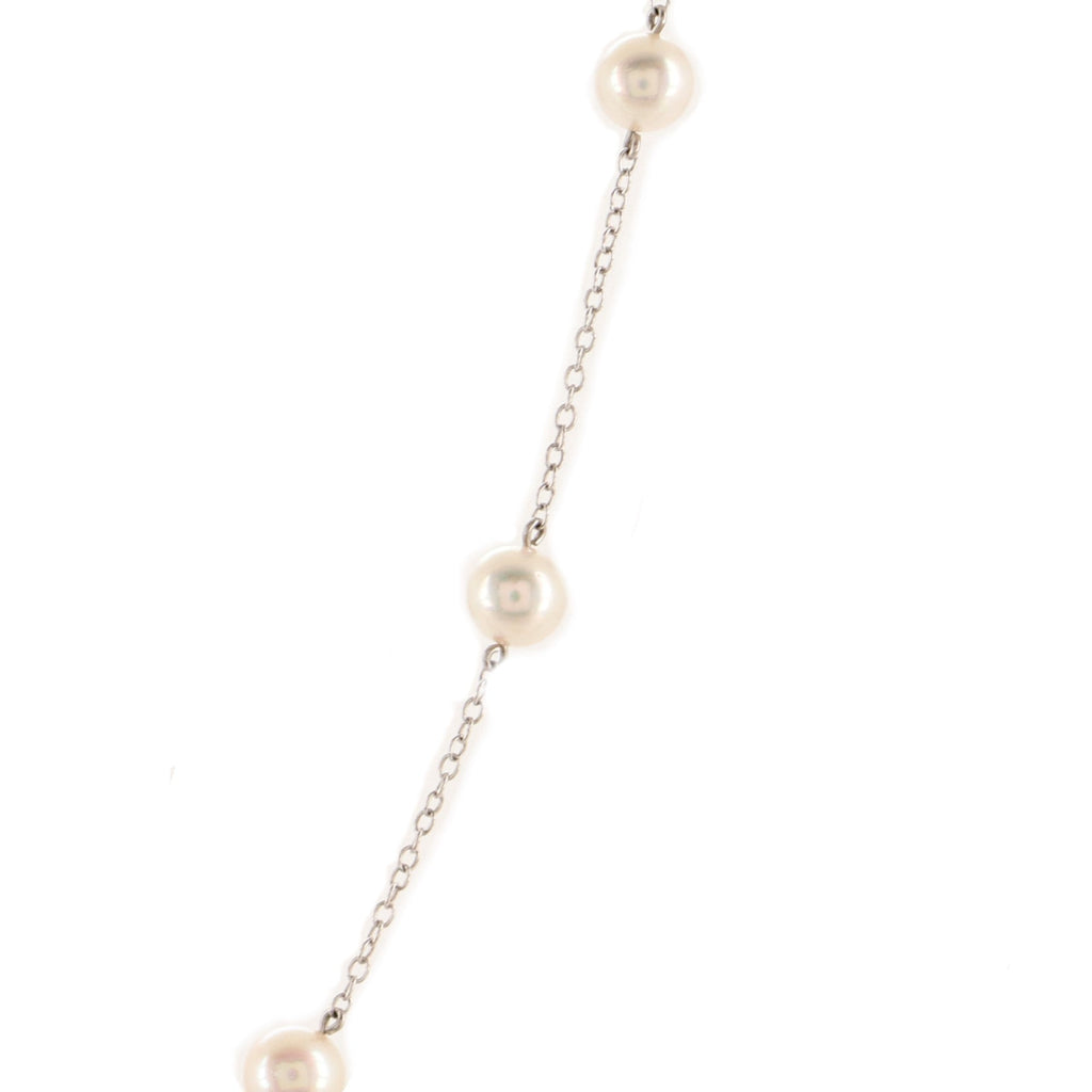 Pearl Station Necklace 18K White Gold and Akoya Pearls