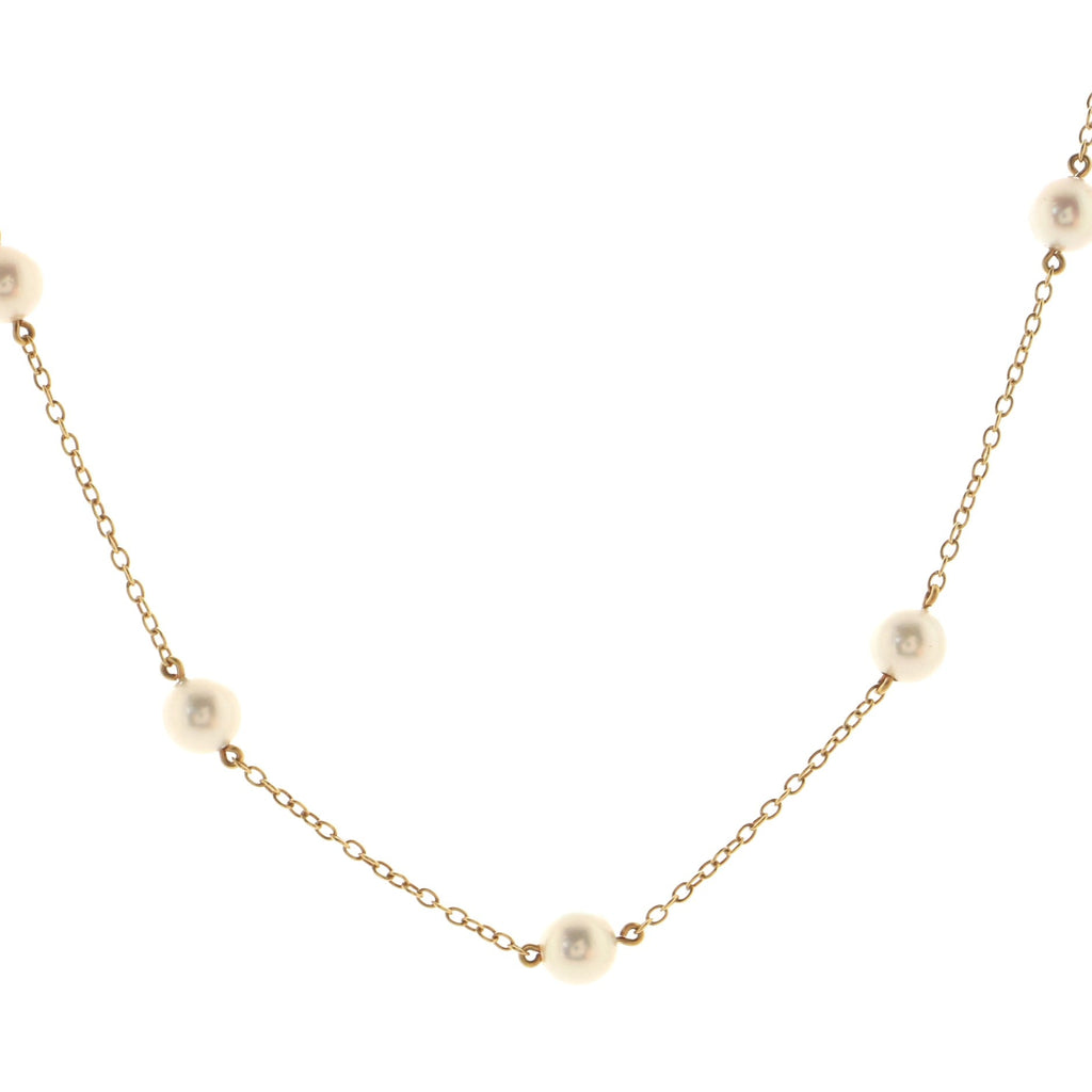 Pearl Station Necklace 18K White Gold and Akoya Pearls