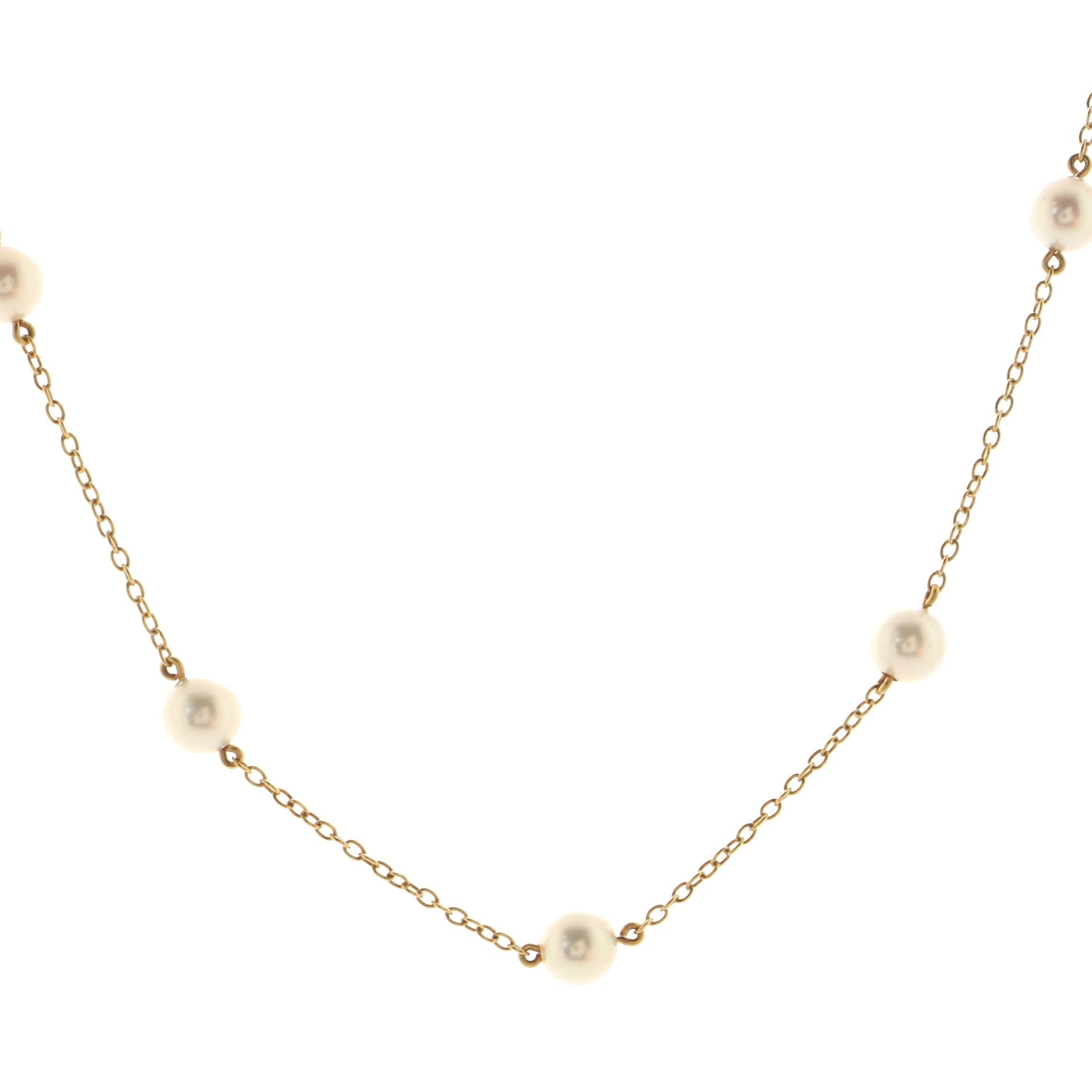 Pearl Station Necklace 18K White Gold and Akoya Pearls