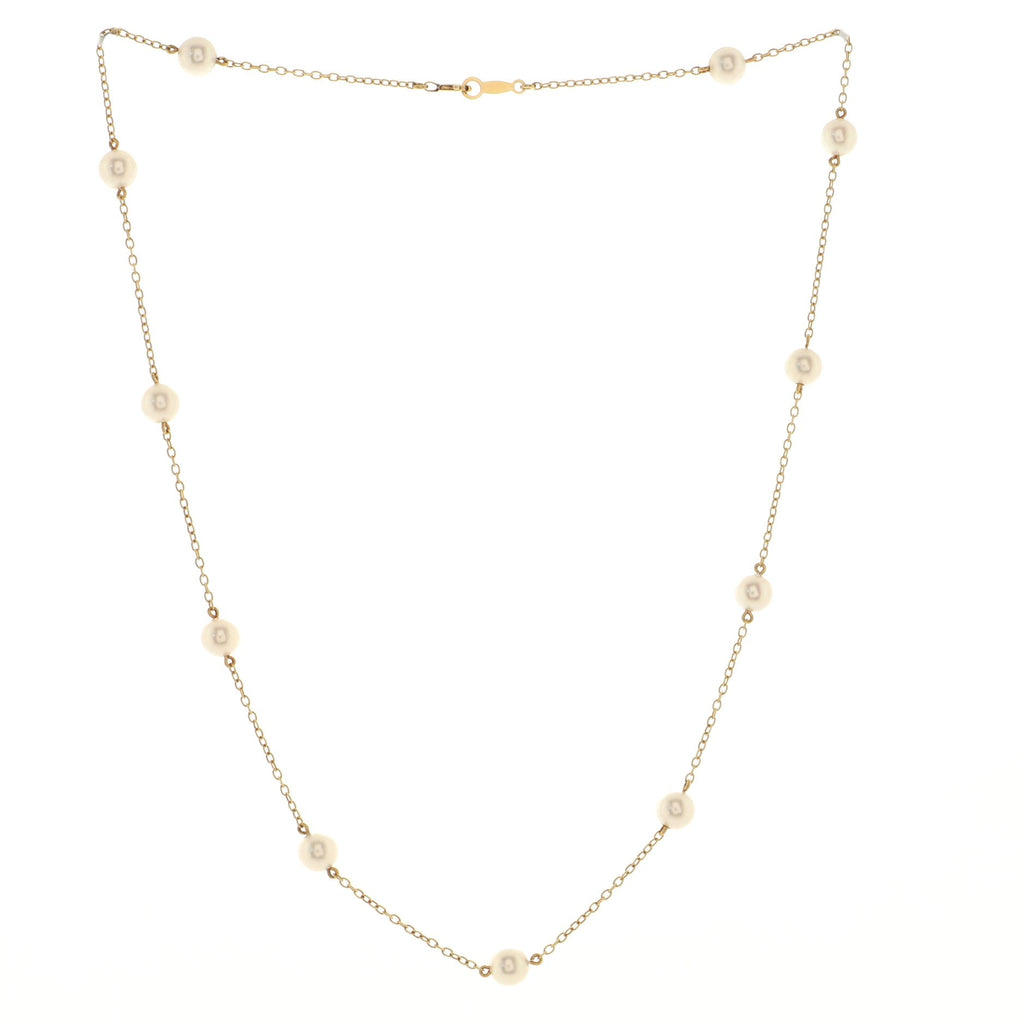 Pearl Station Necklace 18K White Gold and Akoya Pearls