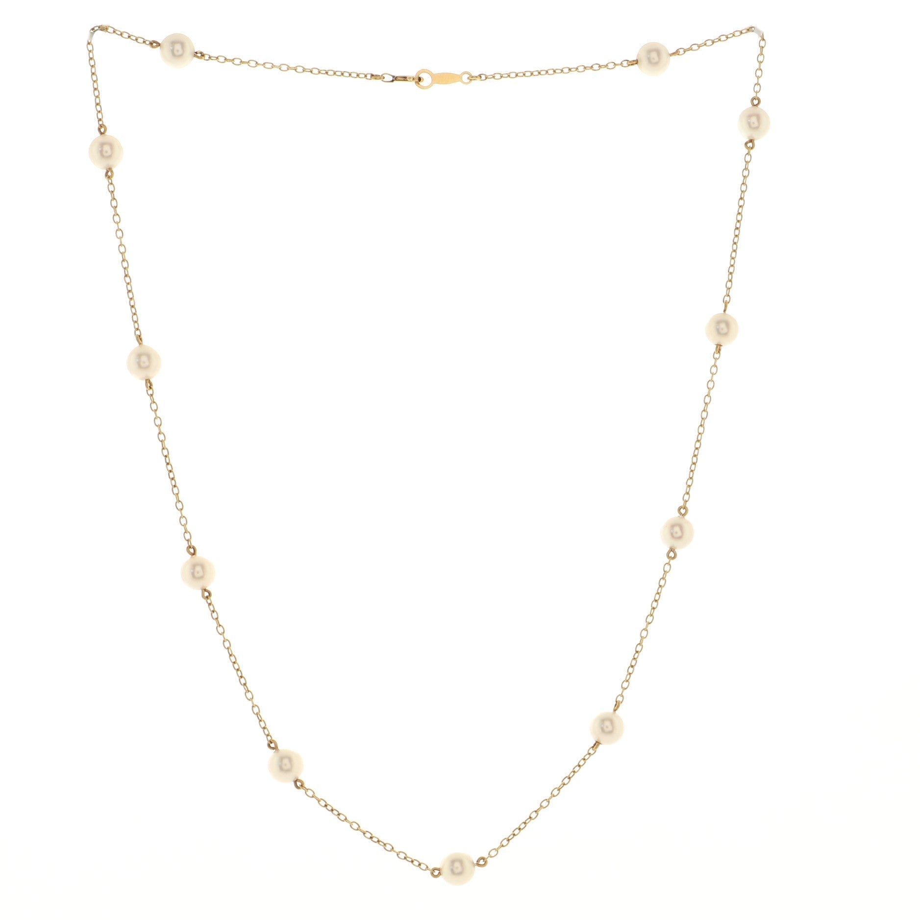 Pearl Station Necklace 18K White Gold and Akoya Pearls