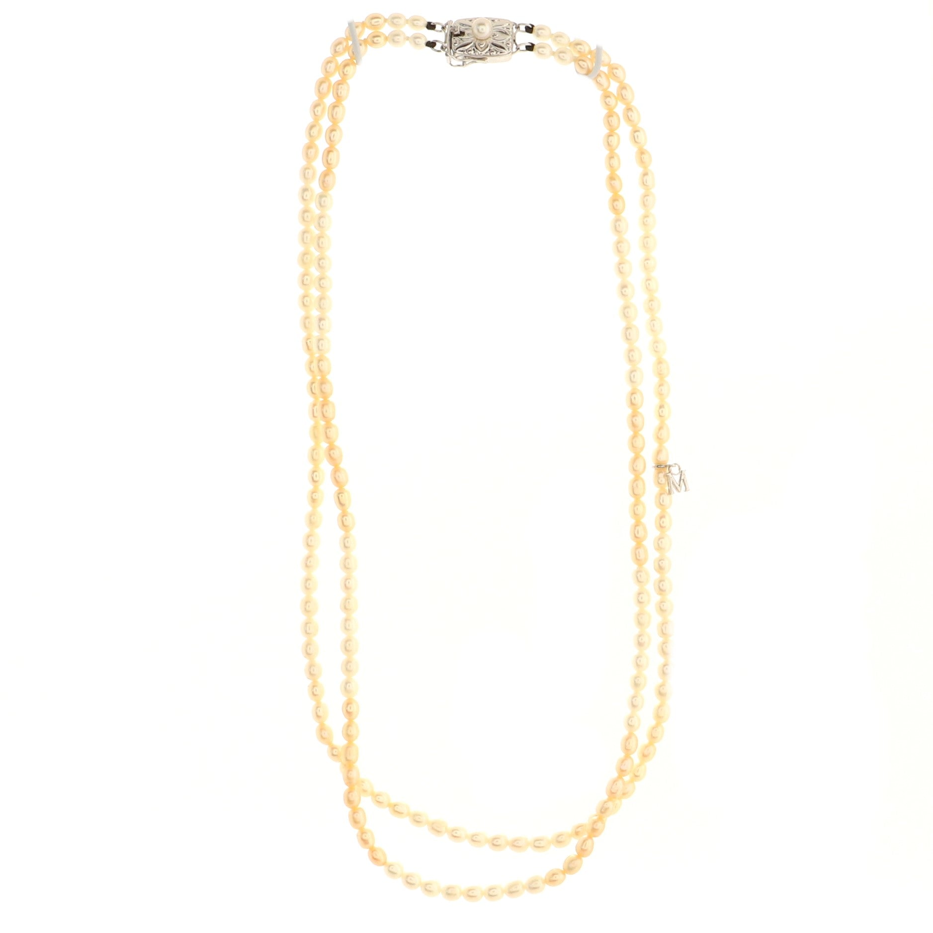 Double Strand Necklace Sterling Silver and Pearls