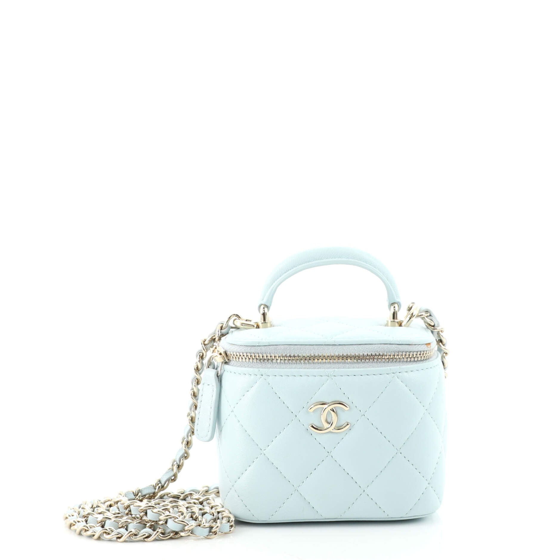 Classic Top Handle Vanity Case with Chain Quilted Lambskin Mini