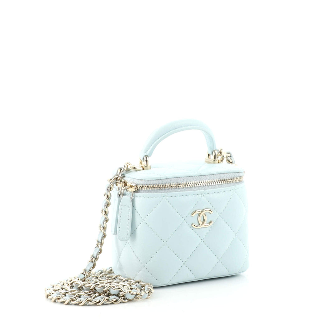 Classic Top Handle Vanity Case with Chain Quilted Lambskin Mini
