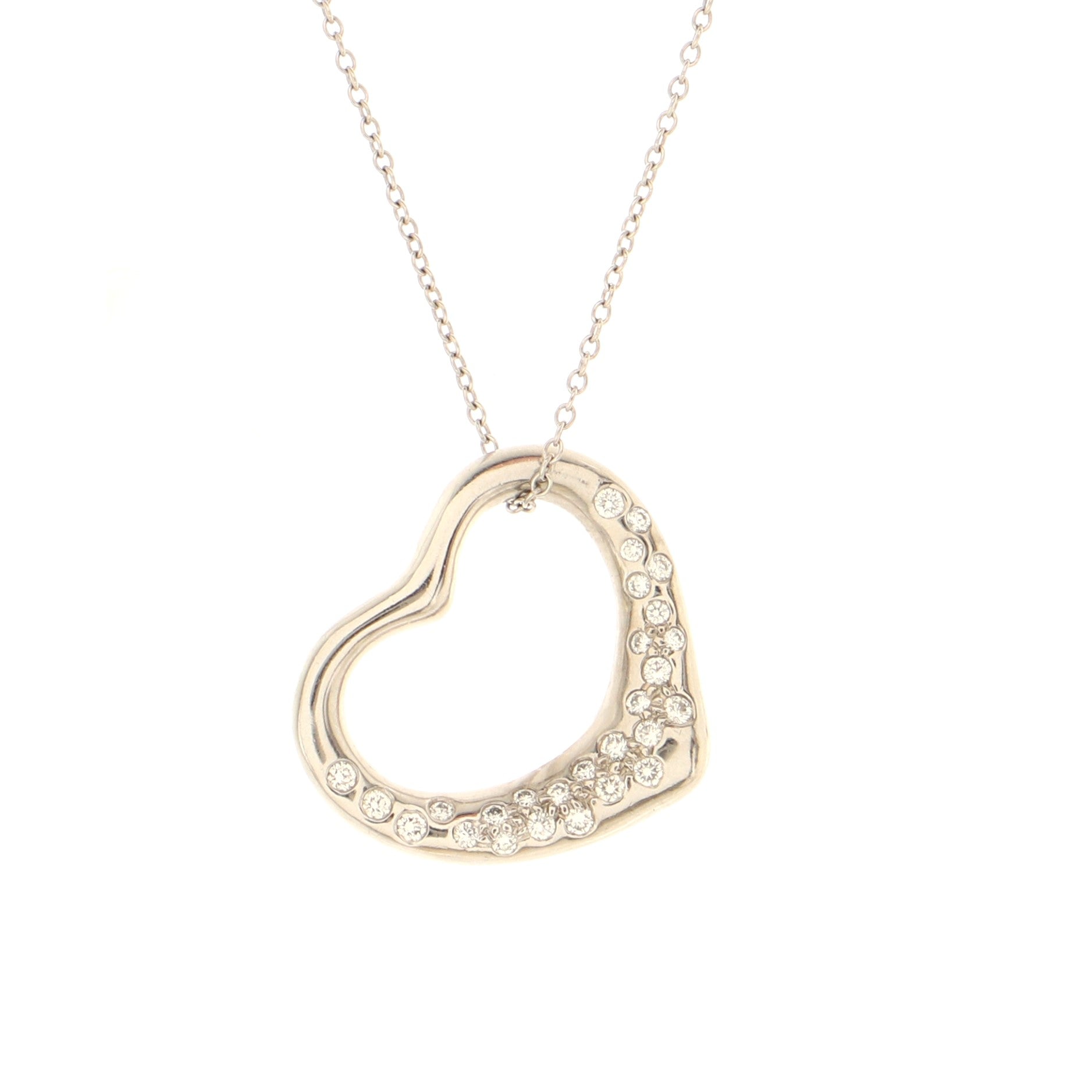 Elsa Peretti Open Heart Pendant Necklace Platinum with Diamonds