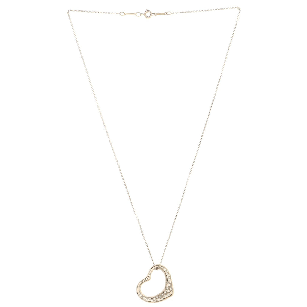 Elsa Peretti Open Heart Pendant Necklace Platinum with Diamonds