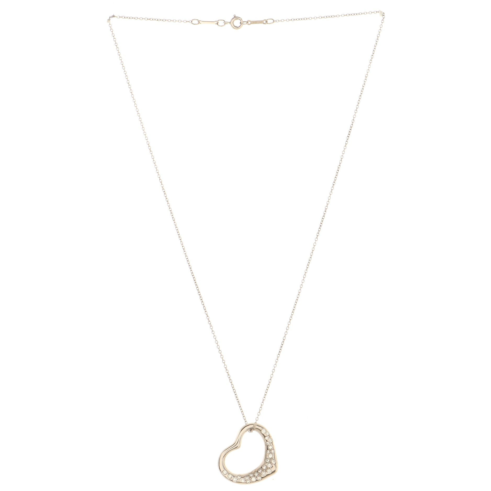 Elsa Peretti Open Heart Pendant Necklace Platinum with Diamonds