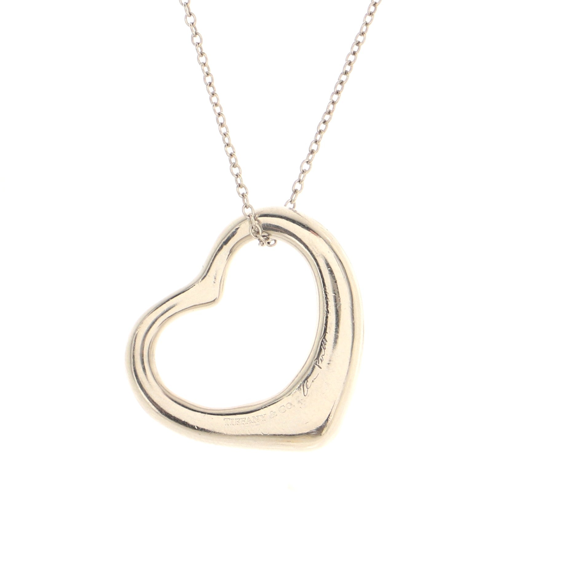 Elsa Peretti Open Heart Pendant Necklace Platinum with Diamonds