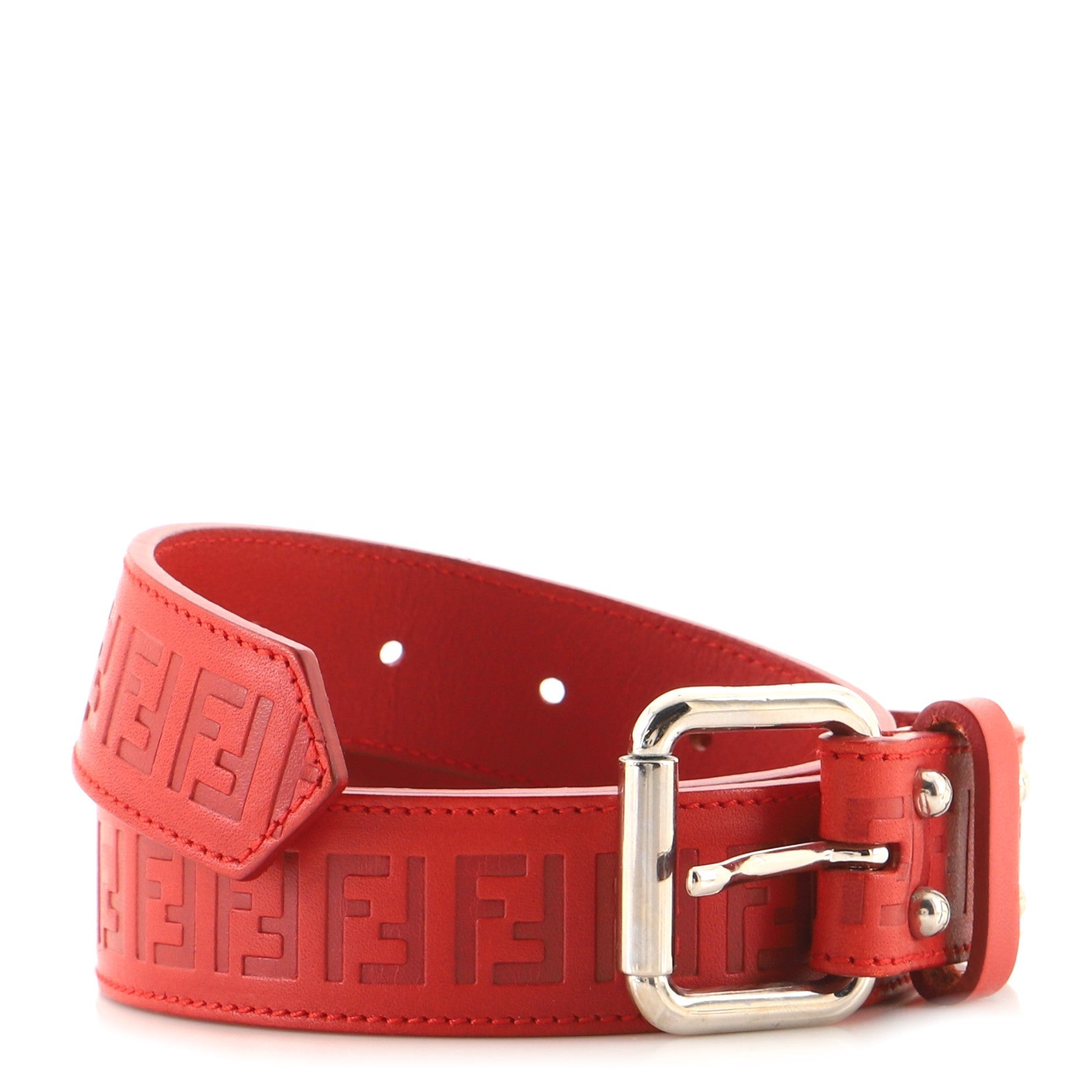 Buckle Belt Zucca Embossed Leather Medium 85