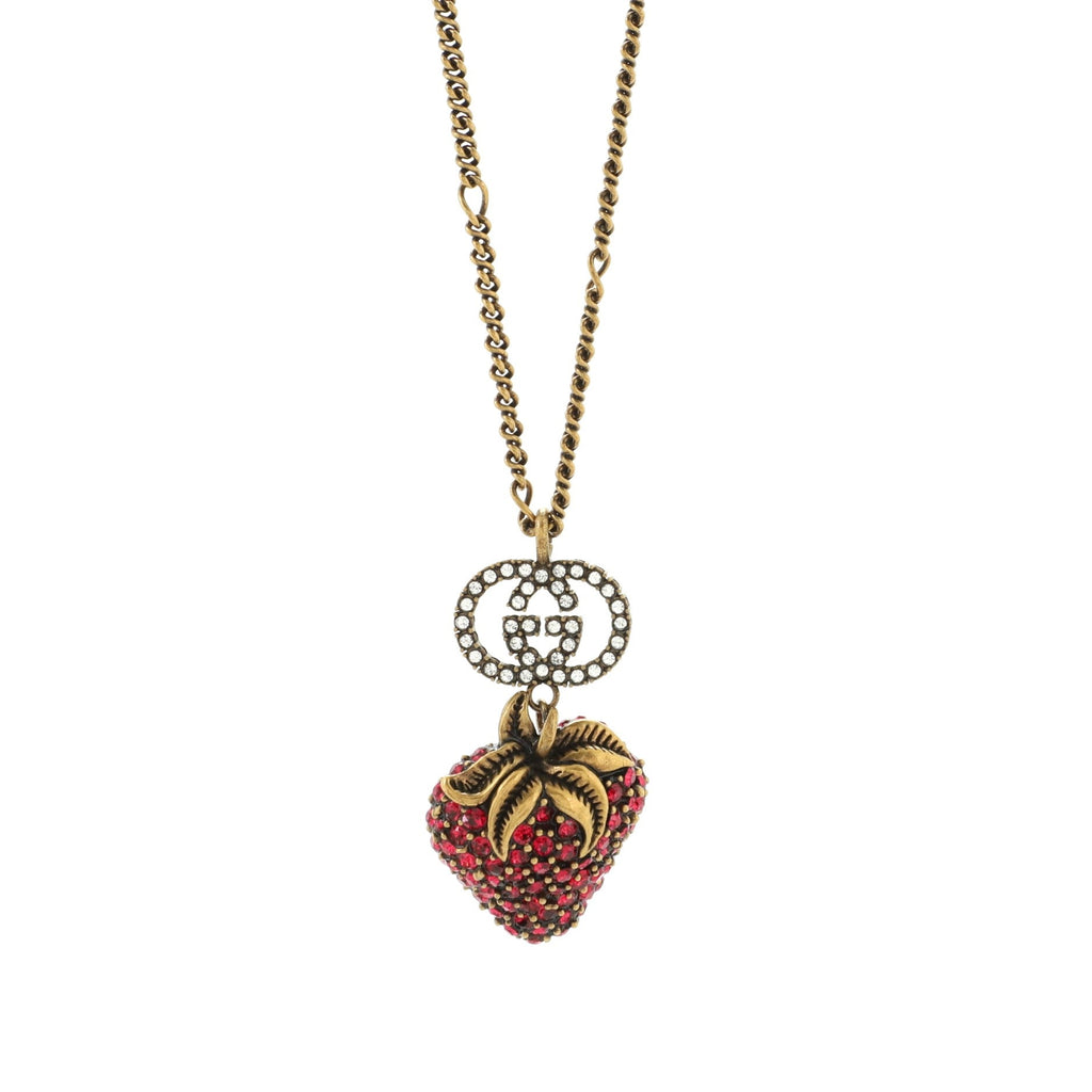 GG Strawberry Pendant Necklace Metal with Crystals