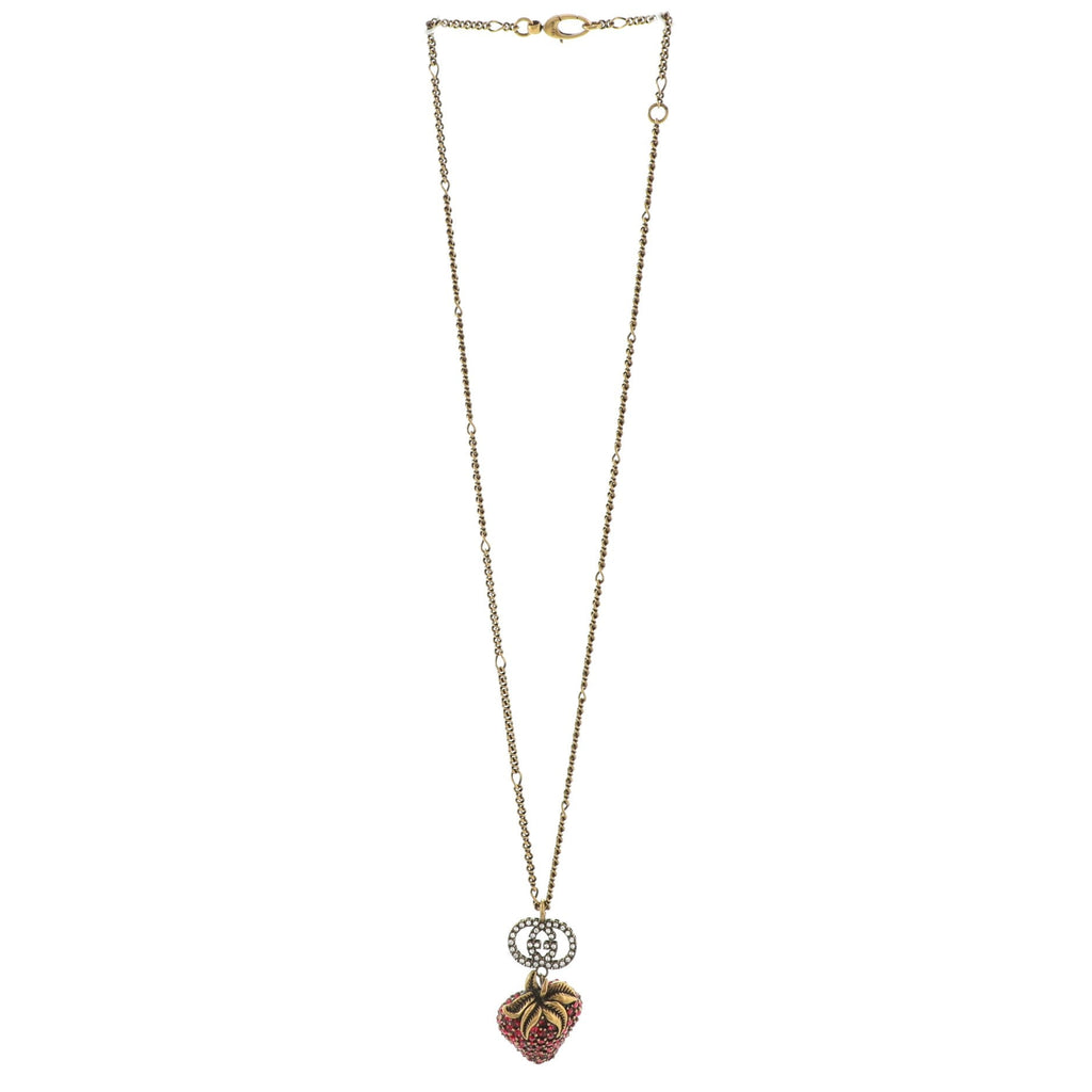 GG Strawberry Pendant Necklace Metal with Crystals