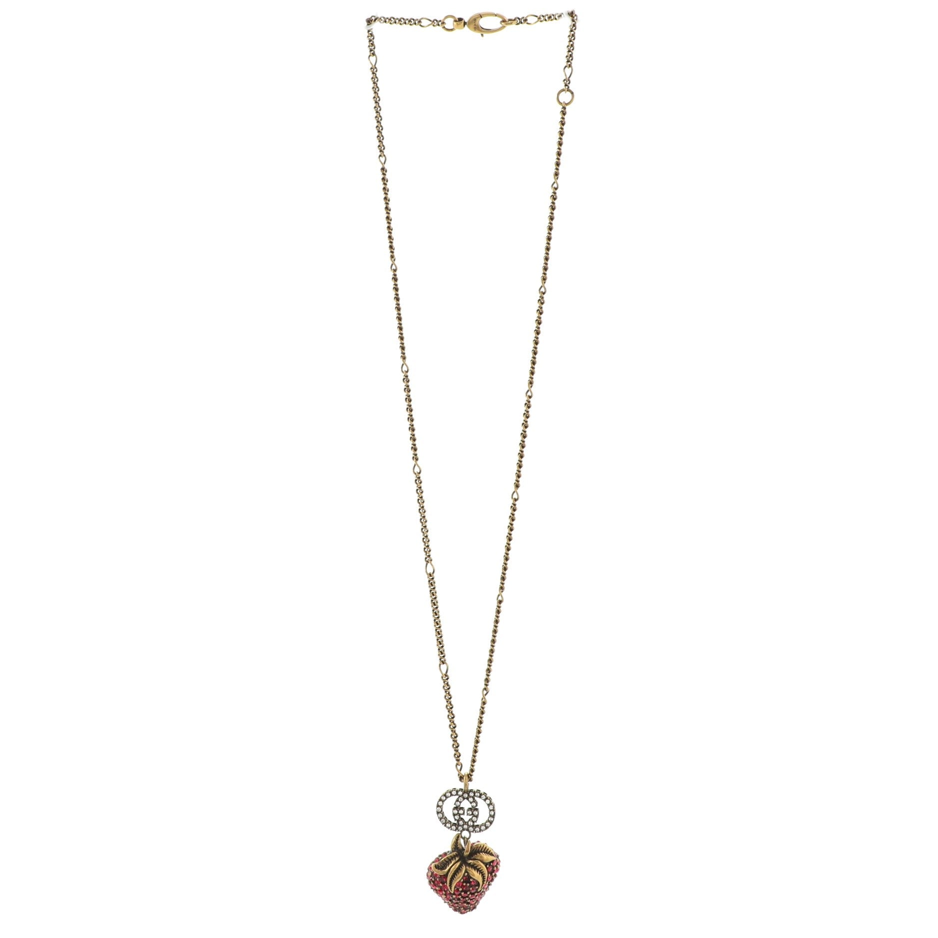 GG Strawberry Pendant Necklace Metal with Crystals