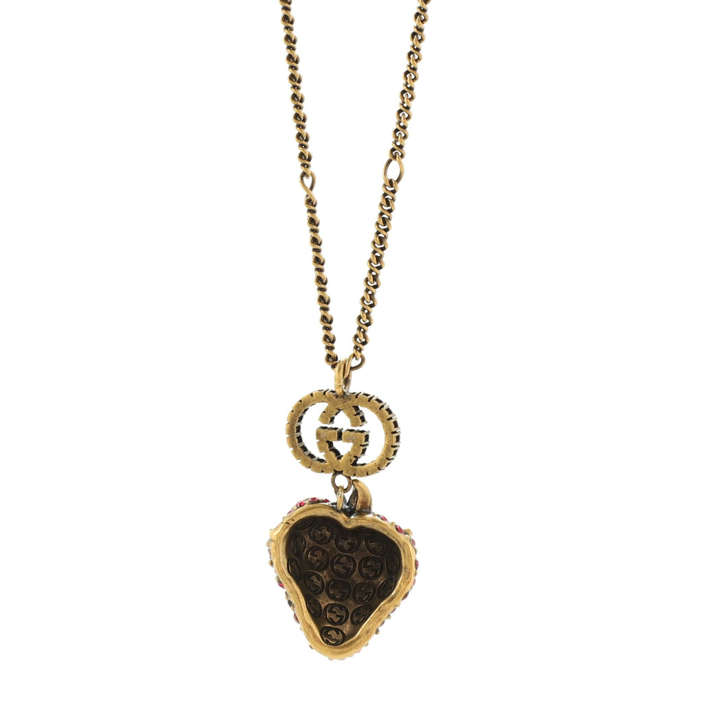 GG Strawberry Pendant Necklace Metal with Crystals