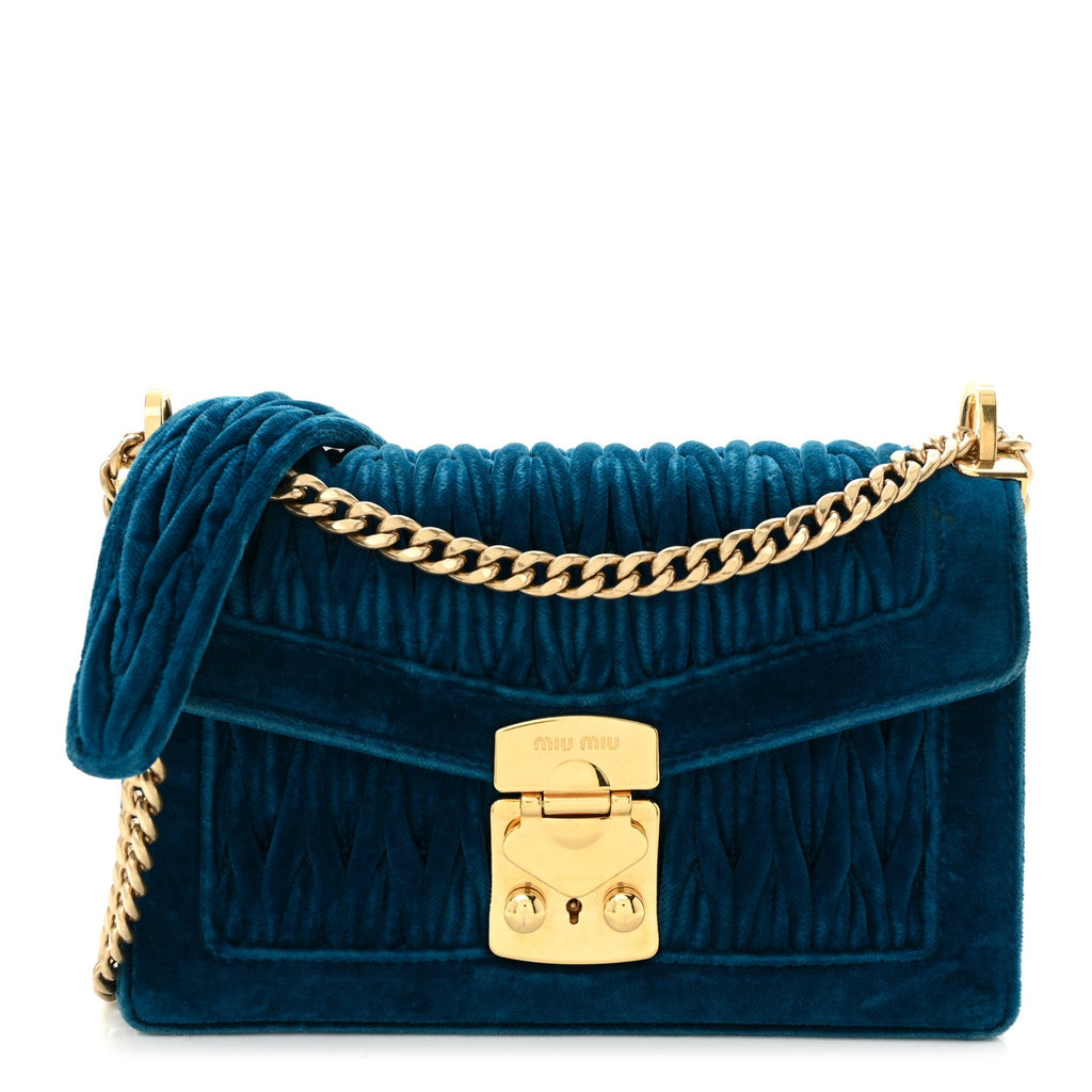 Velluto Matelasse Confidential Chain Shoulder Bag Cobalto