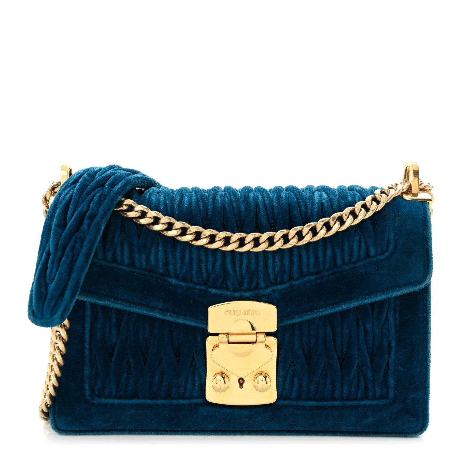 Velluto Matelasse Confidential Chain Shoulder Bag Cobalto