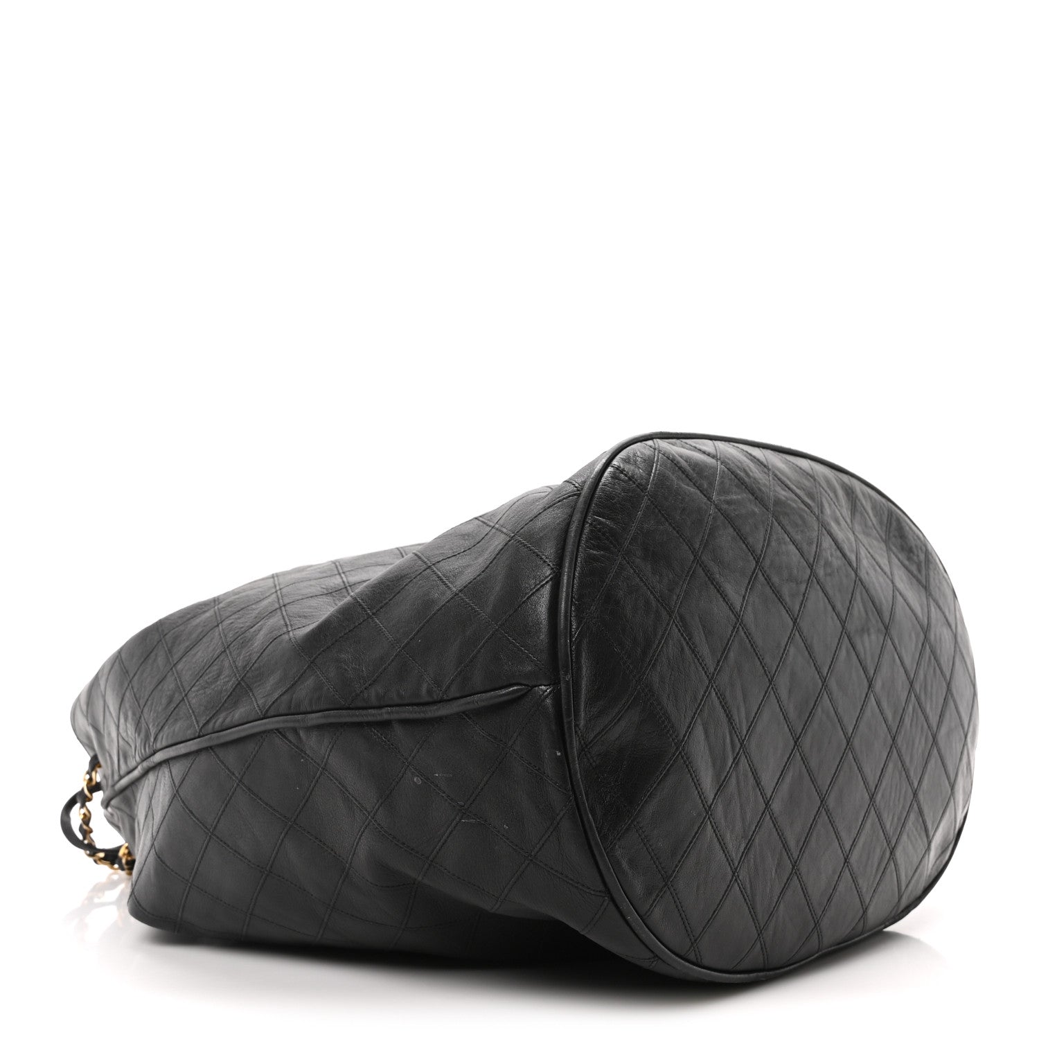Lambskin Quilted Drawstring Bucket Bag Black