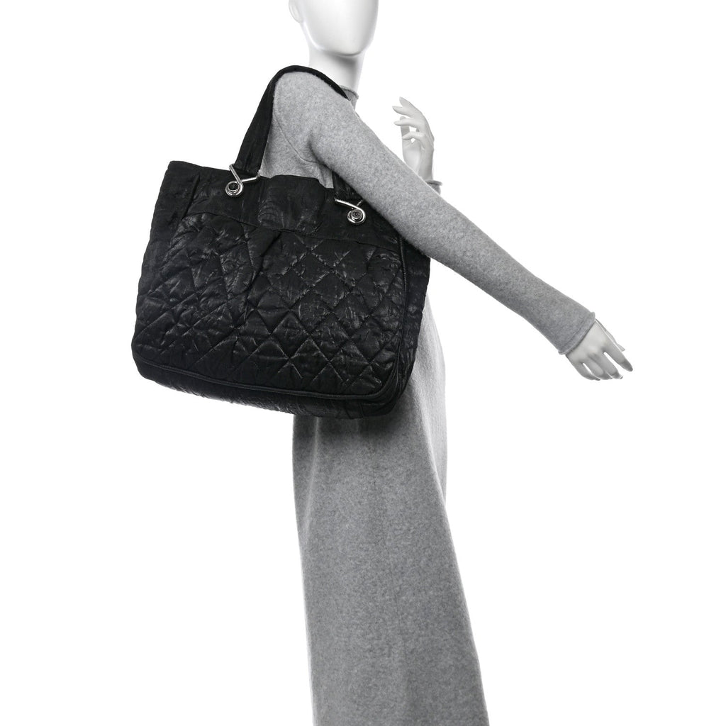 Crinkled Coated Canvas Le Marais Large Tote Black