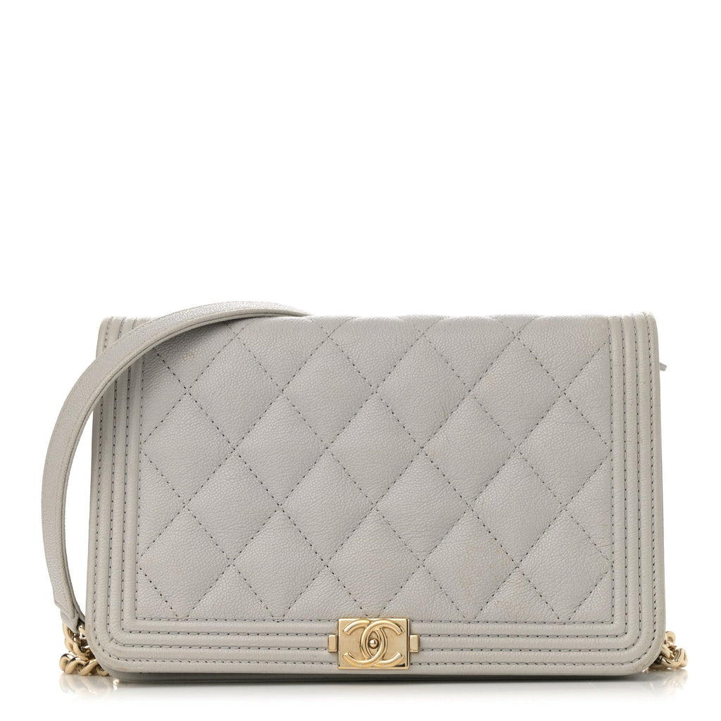 Caviar Quilted Boy Wallet On Chain WOC Grey