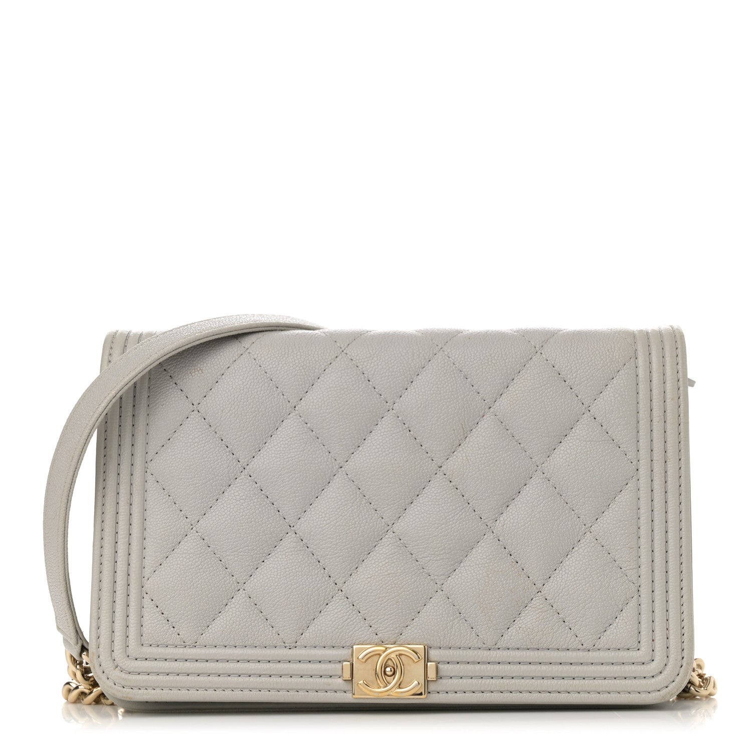 Caviar Quilted Boy Wallet On Chain WOC Grey