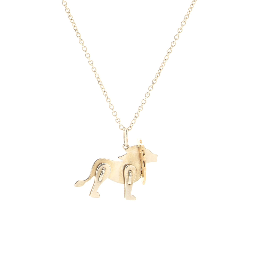 Save The Wild Lion Charm Pendant Necklace Sterling Silver with 18K Yellow Gold