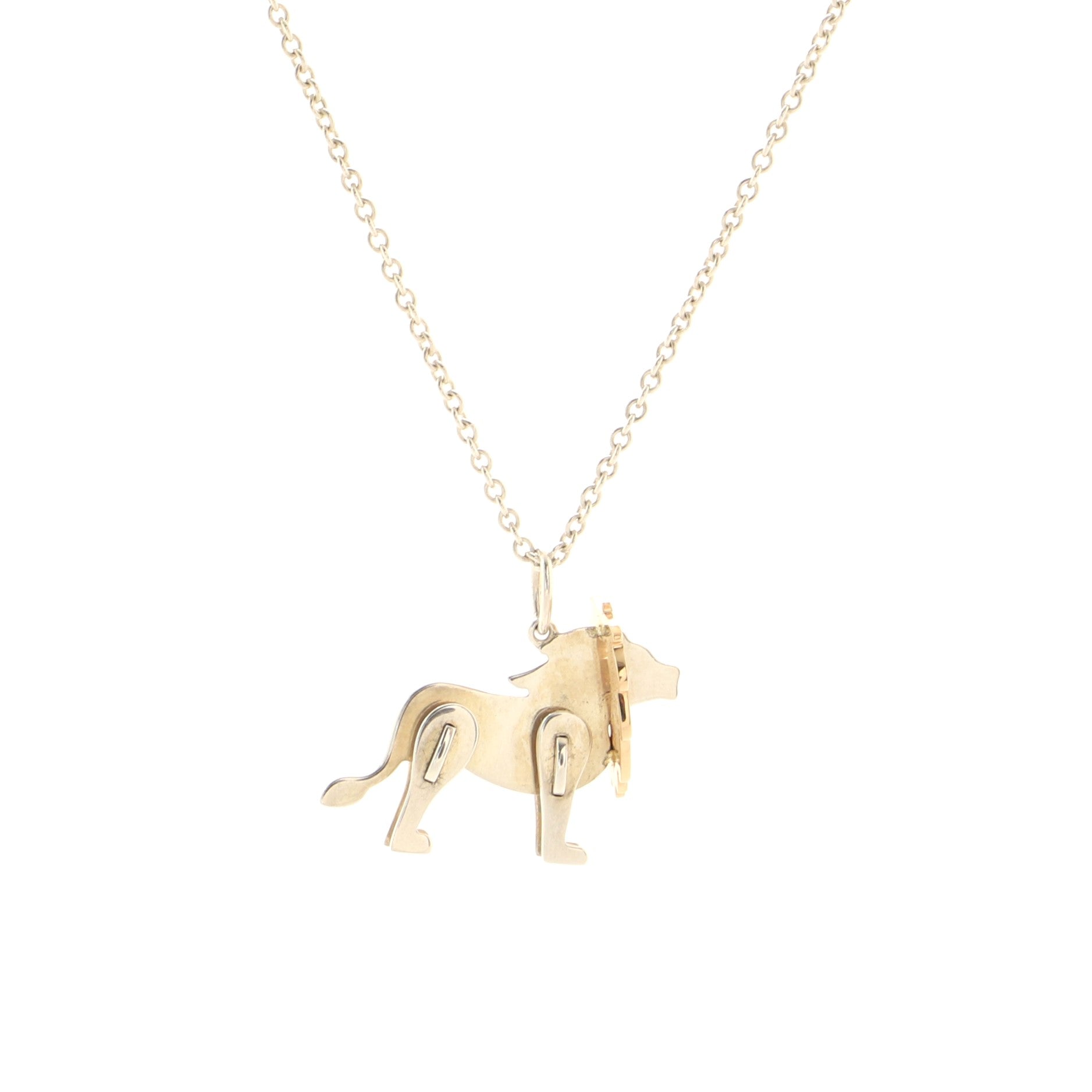 Save The Wild Lion Charm Pendant Necklace Sterling Silver with 18K Yellow Gold