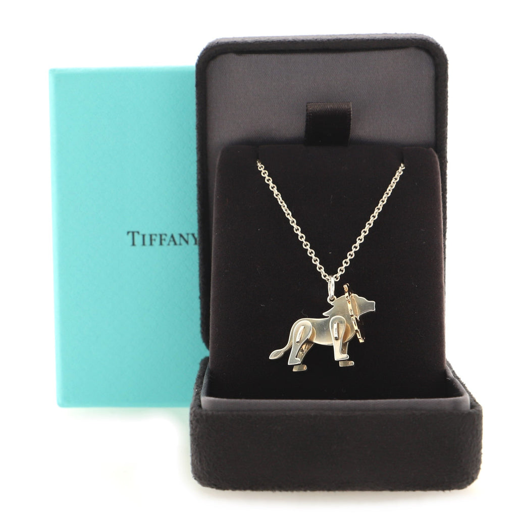Save The Wild Lion Charm Pendant Necklace Sterling Silver with 18K Yellow Gold