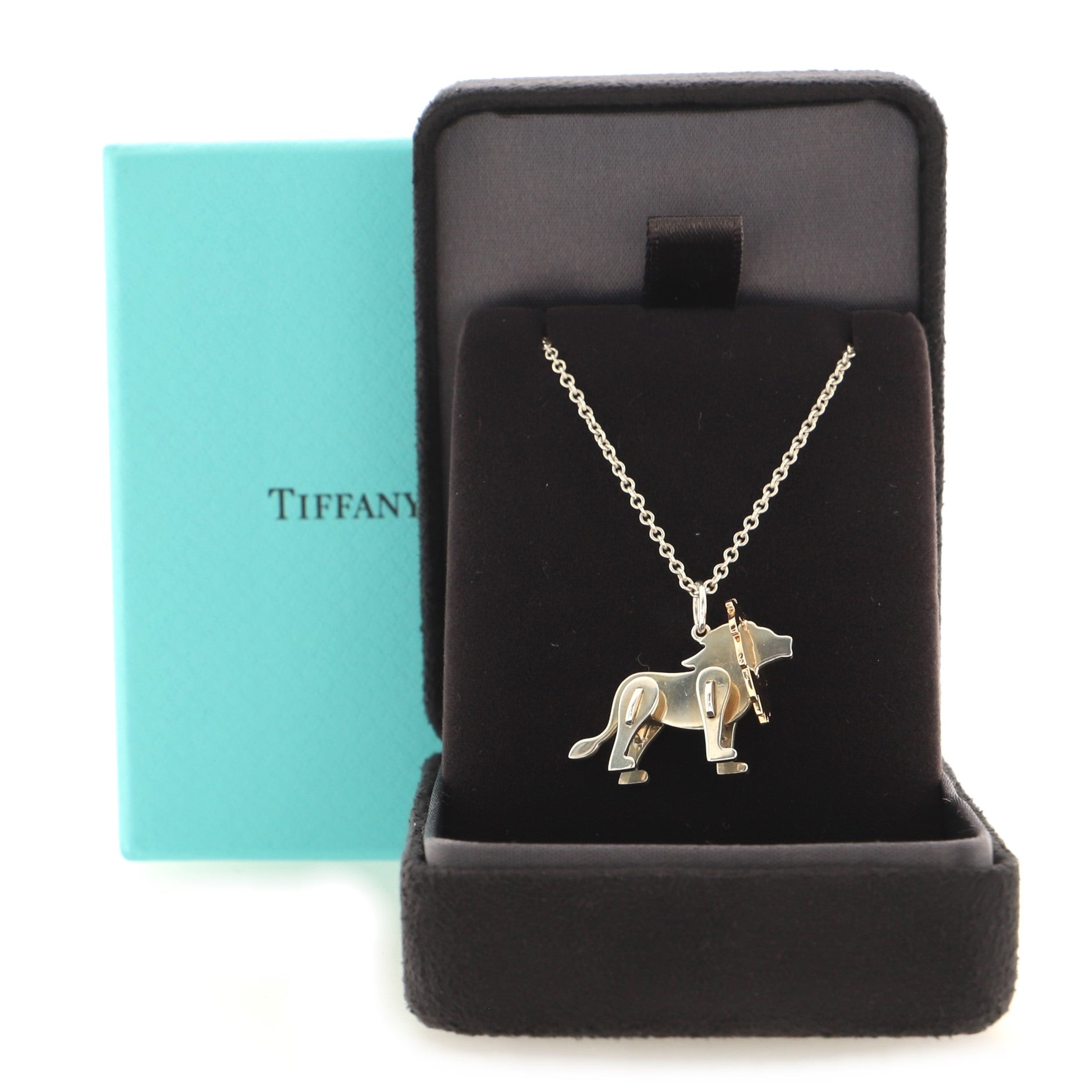 Save The Wild Lion Charm Pendant Necklace Sterling Silver with 18K Yellow Gold
