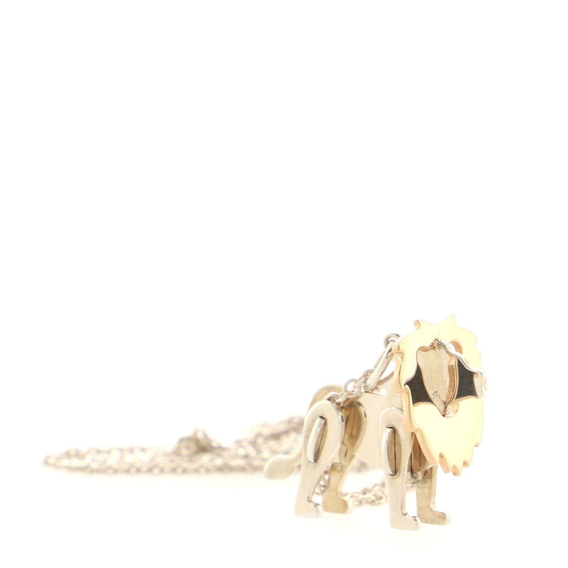 Save The Wild Lion Charm Pendant Necklace Sterling Silver with 18K Yellow Gold