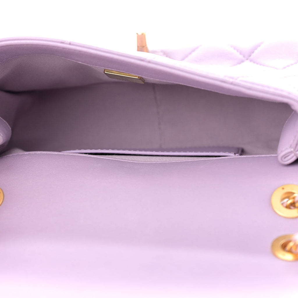 Lambskin Quilted Braided CC Small Flap Lilac
