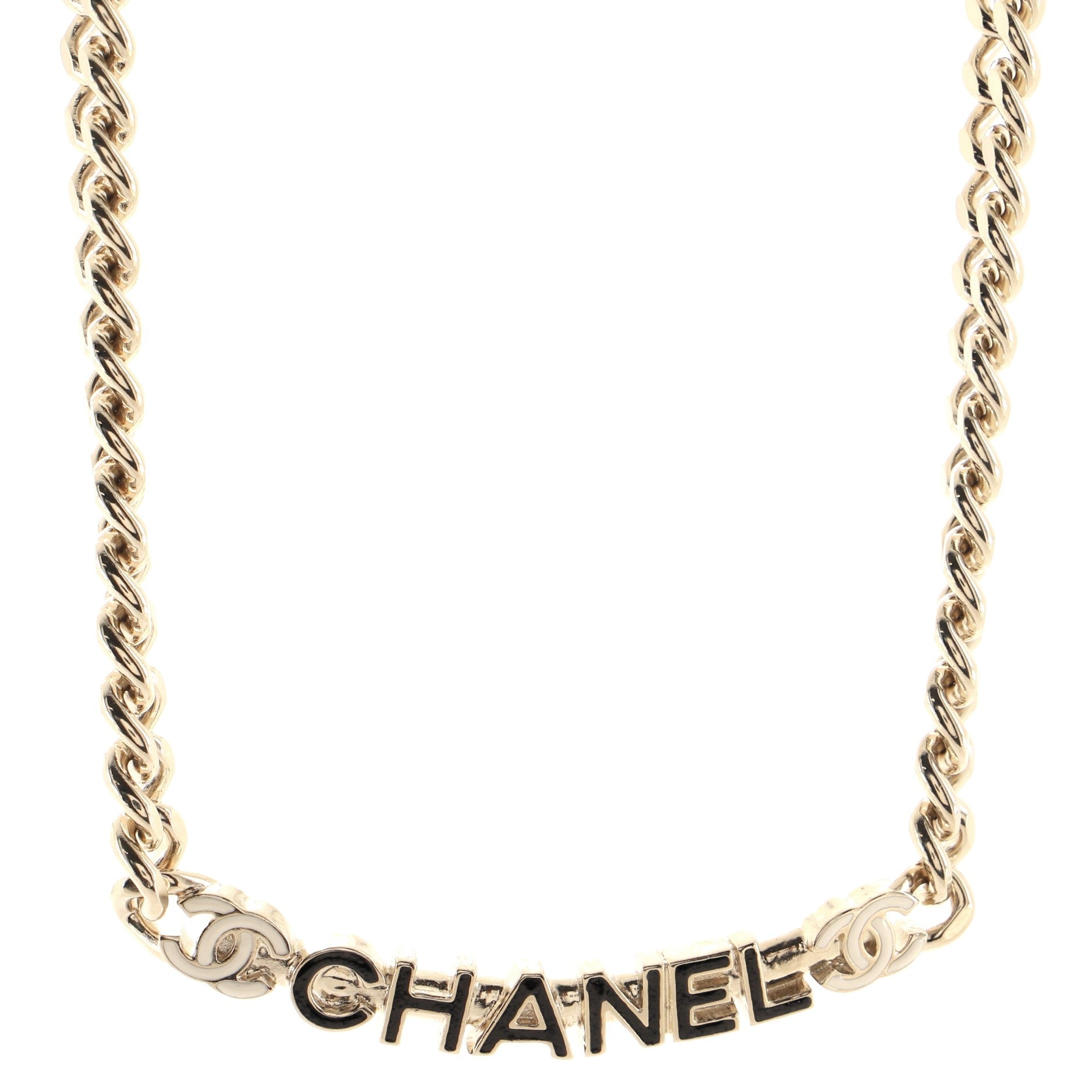 Logo CC Plate Choker Necklace Metal with Enamel