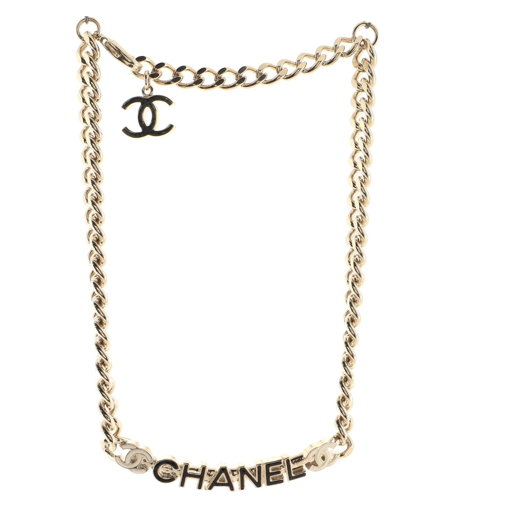Logo CC Plate Choker Necklace Metal with Enamel