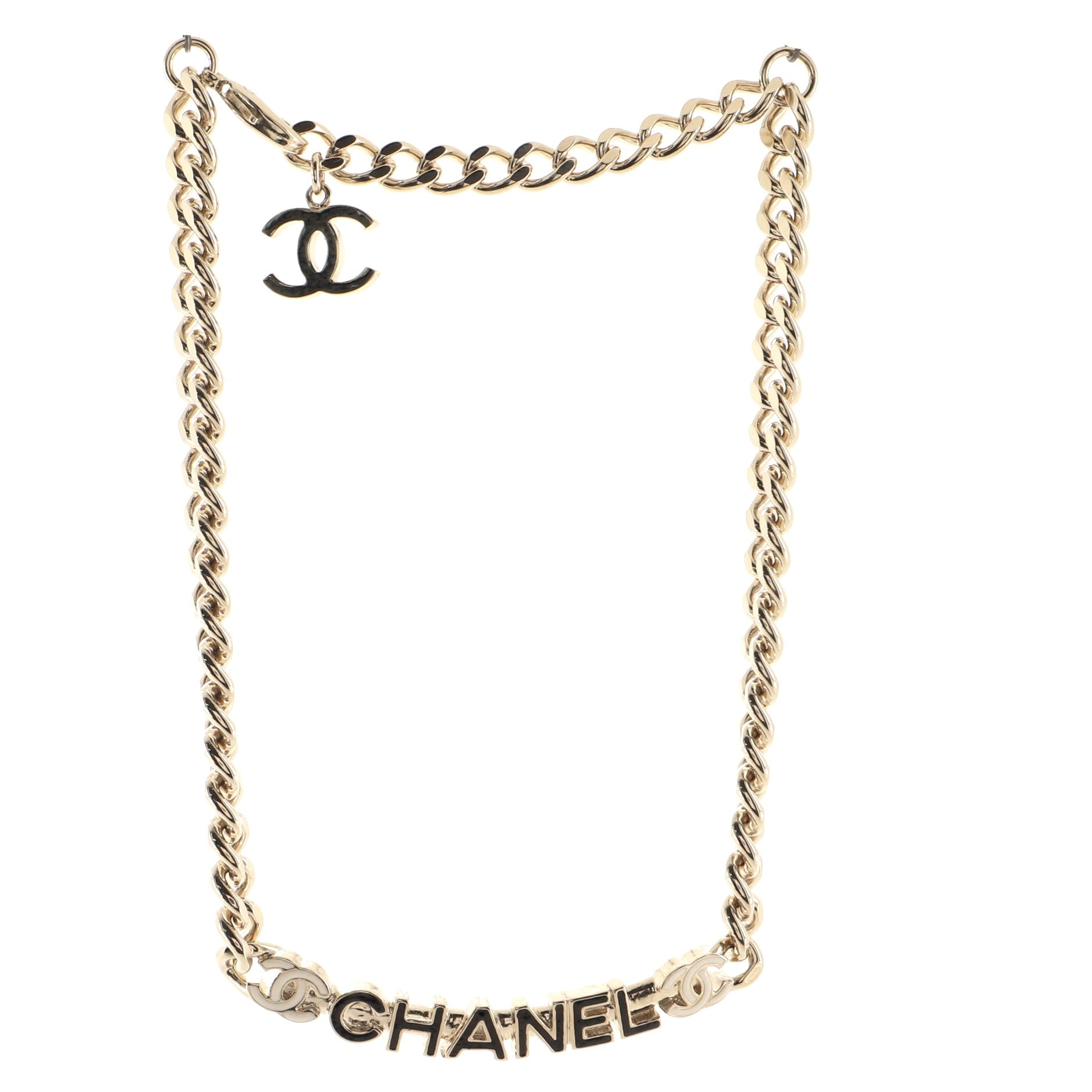 Logo CC Plate Choker Necklace Metal with Enamel