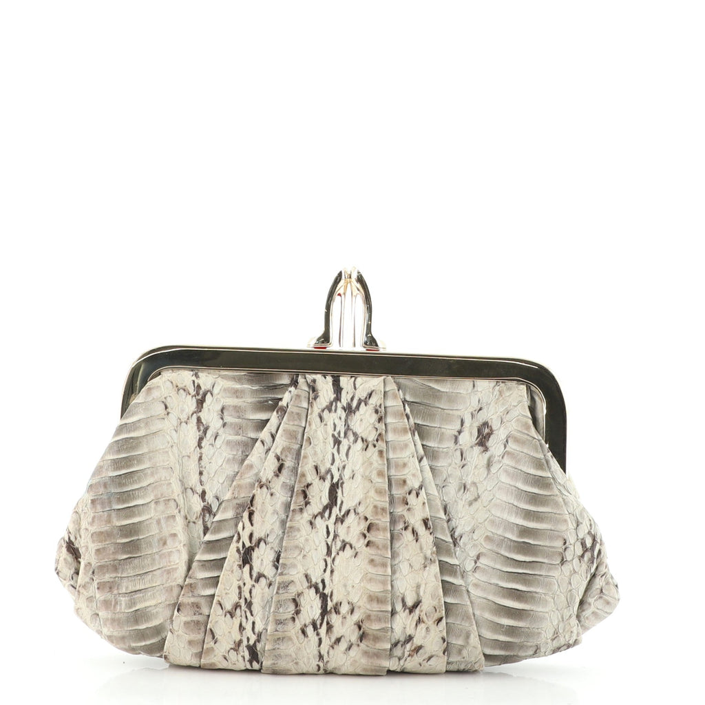 Pleated Chain Clutch Python