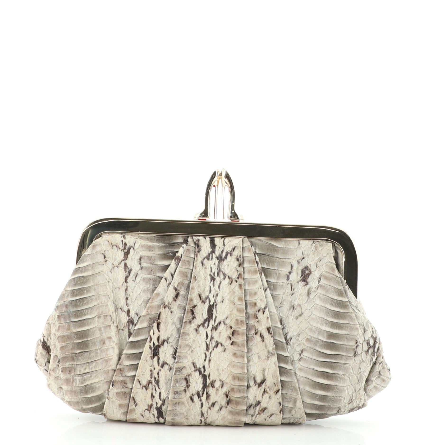 Pleated Chain Clutch Python