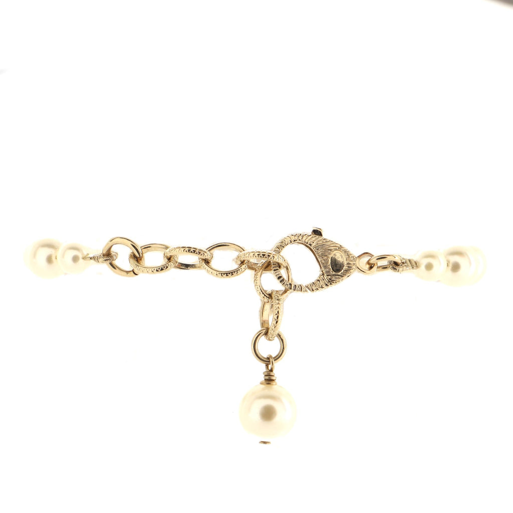 CC Charm Pearl Bracelet Faux Pearls and Crystal Embellished Metal