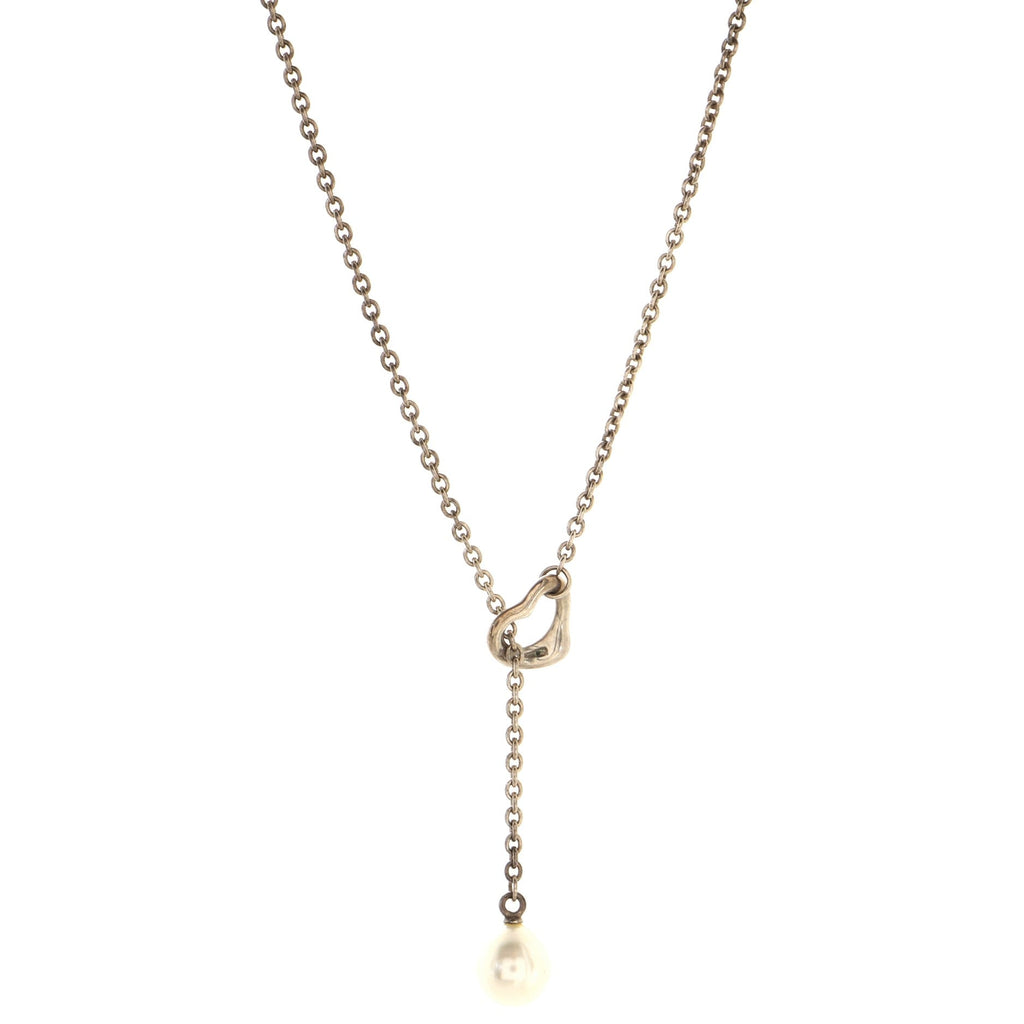 Elsa Peretti Open Heart Lariat Necklace Sterling Silver with Pearl