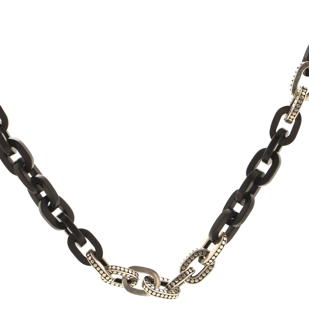 Dot Long Link Necklace Sterling Silver and Wood