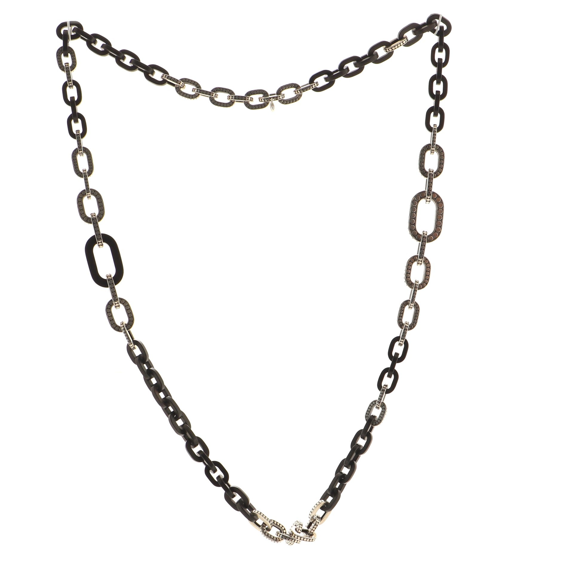 Dot Long Link Necklace Sterling Silver and Wood