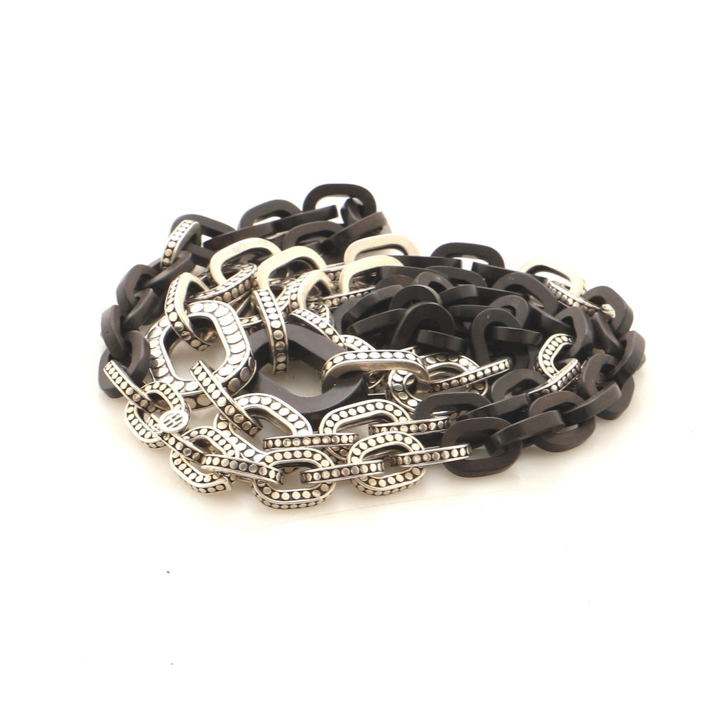 Dot Long Link Necklace Sterling Silver and Wood