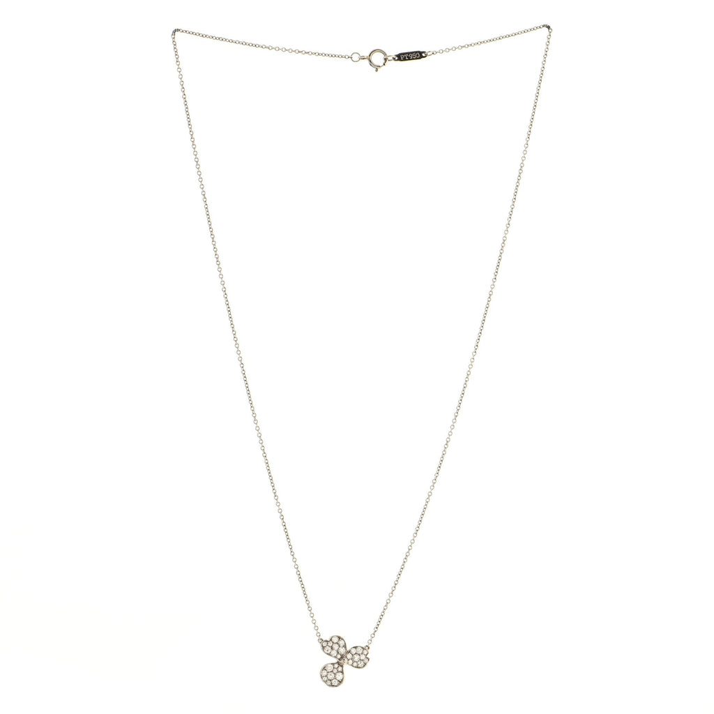 Paper Flowers Pendant Necklace Platinum with Pave Diamonds Small