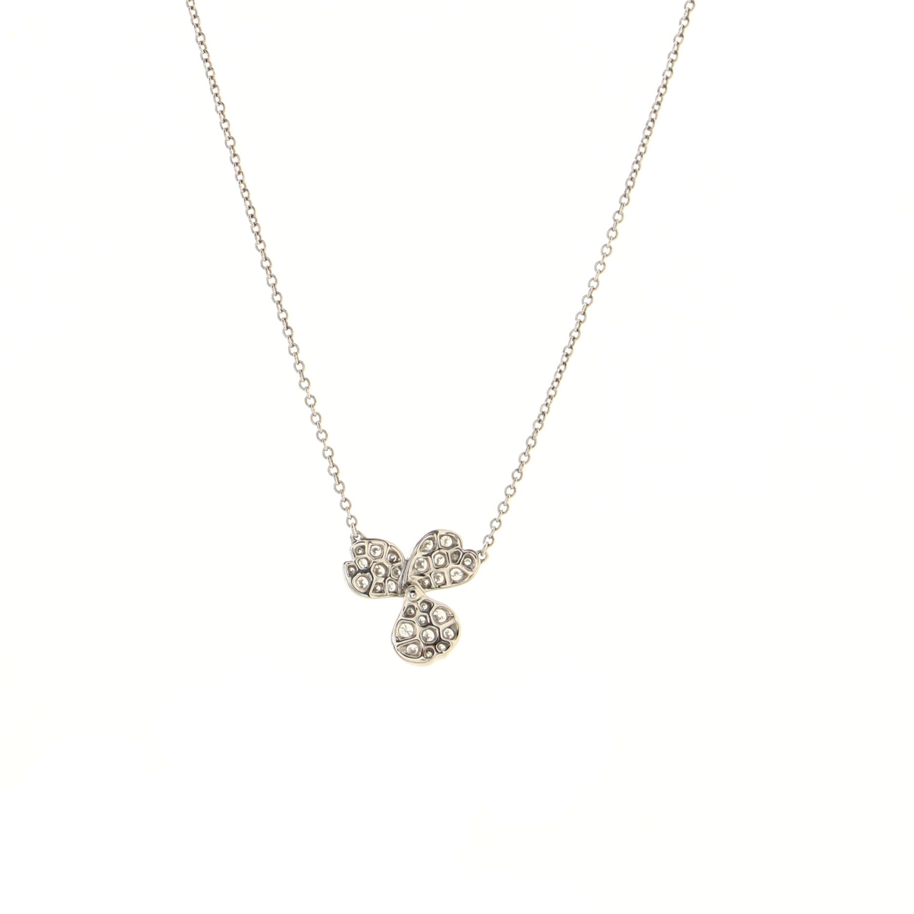 Paper Flowers Pendant Necklace Platinum with Pave Diamonds Small