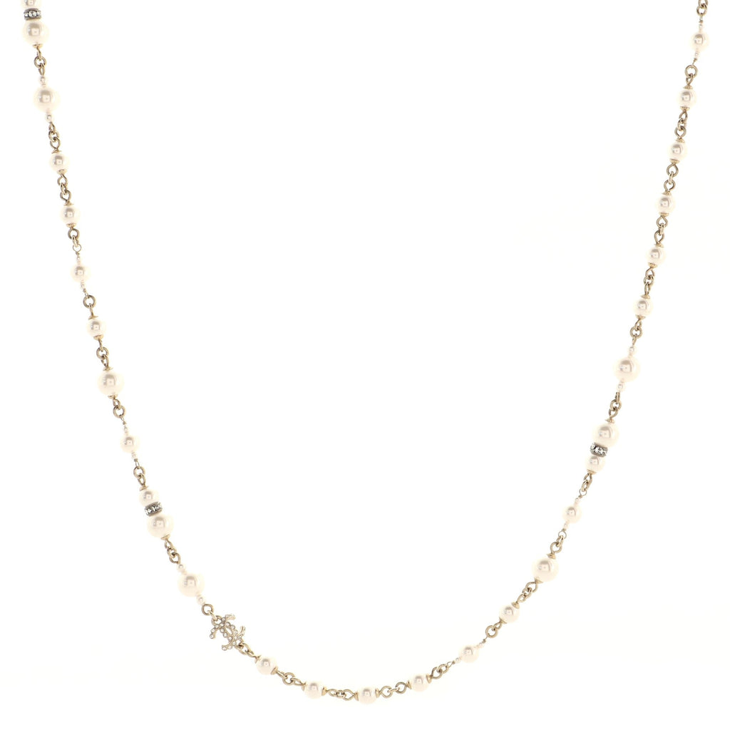 Coco Long Necklace Metal with Faux Pearls and Crystals