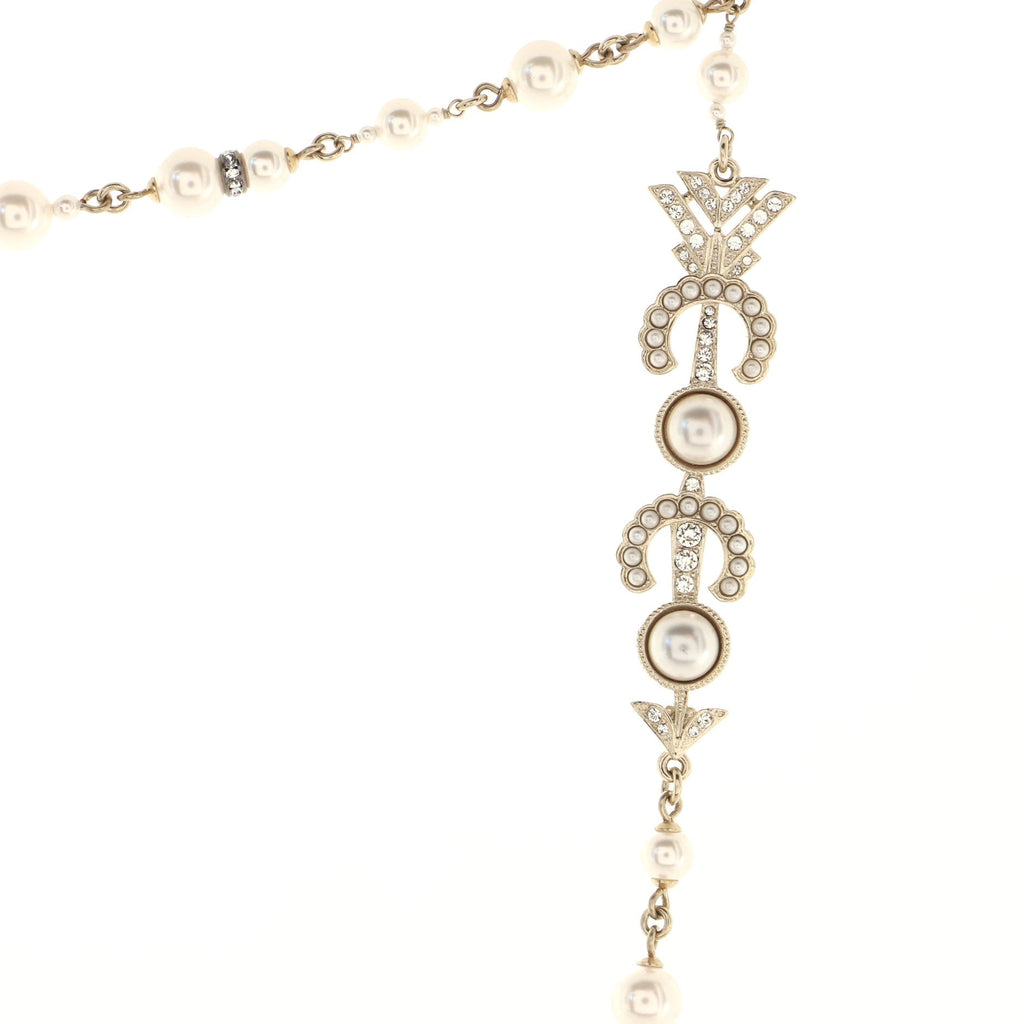 Coco Long Necklace Metal with Faux Pearls and Crystals