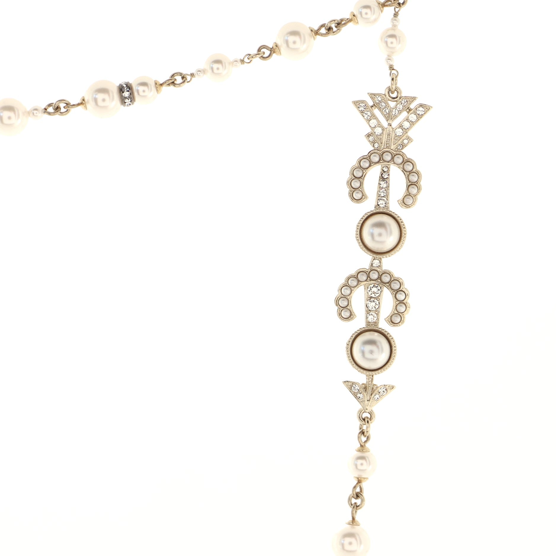 Coco Long Necklace Metal with Faux Pearls and Crystals