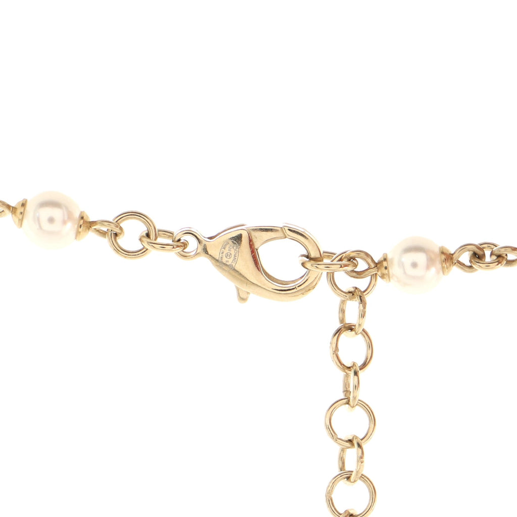 Coco Long Necklace Metal with Faux Pearls and Crystals
