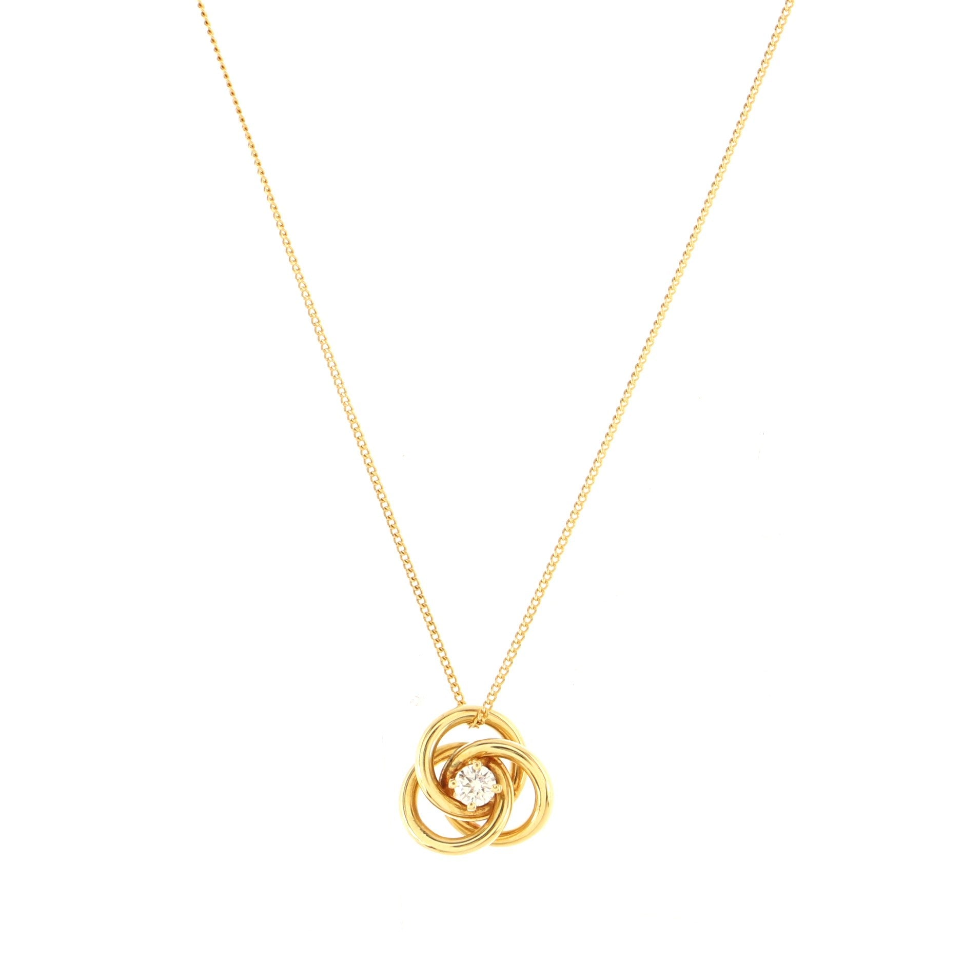 Triple Hoop Pendant Necklace 18K Yellow Gold with Diamond