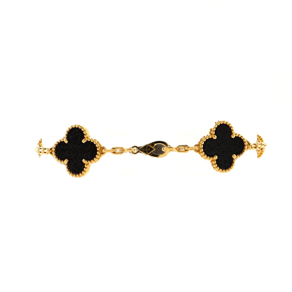 Vintage Alhambra 5 Motifs Bracelet 18K Yellow Gold and Onyx