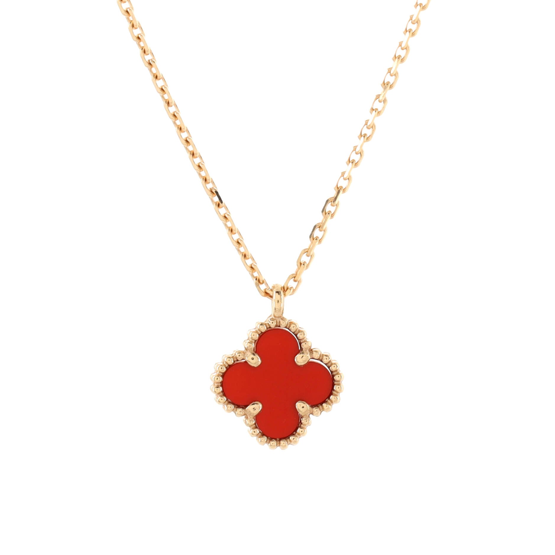 Sweet Alhambra Pendant Necklace 18K Rose Gold and Carnelian
