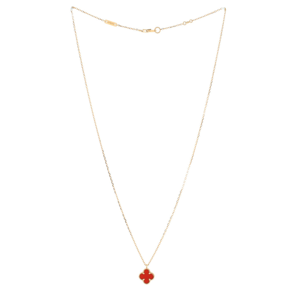 Sweet Alhambra Pendant Necklace 18K Rose Gold and Carnelian