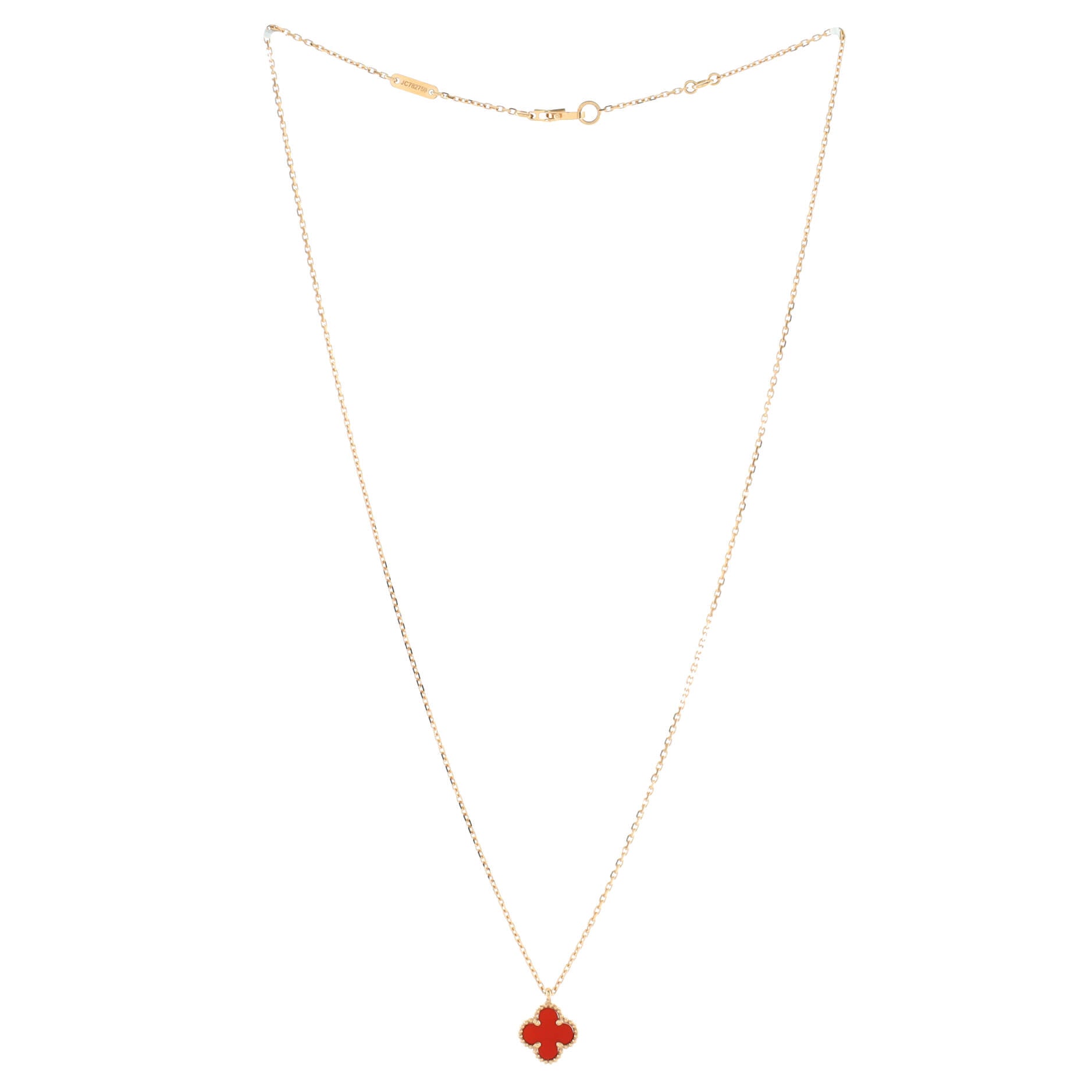 Sweet Alhambra Pendant Necklace 18K Rose Gold and Carnelian